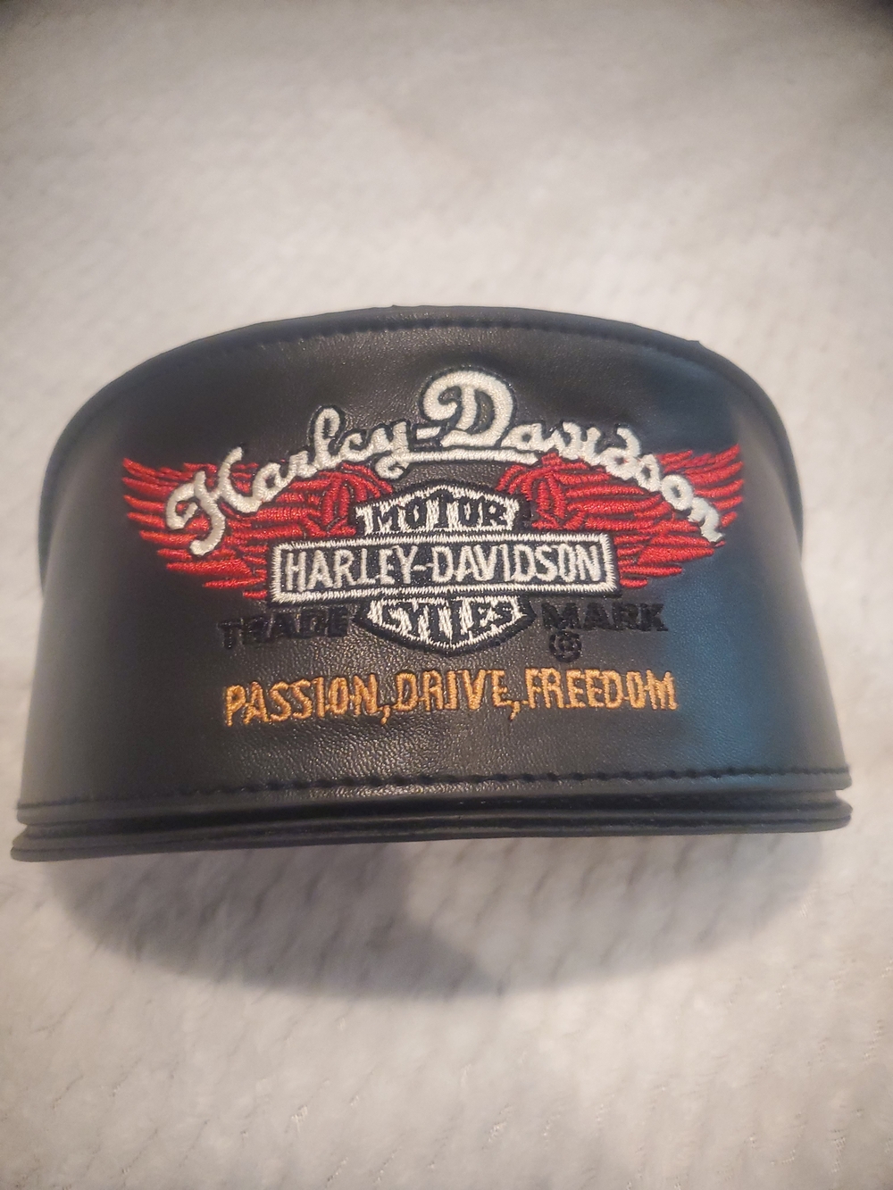 Harley-Davidson Blck Sunglasses Case, Leather Patch with Red and Gold Embroidery